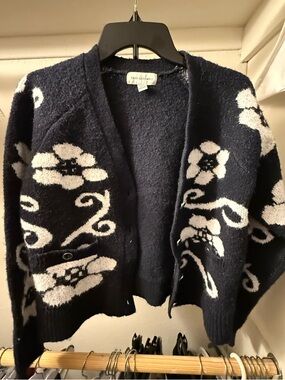 Free Assembly Black Floral Open Cardigan Sweater